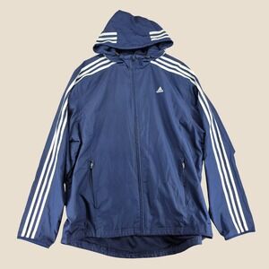 Adidas Mens Navy Blue 3-Stripe Hooded Mesh Lined Windbreaker Jacket Large 544144